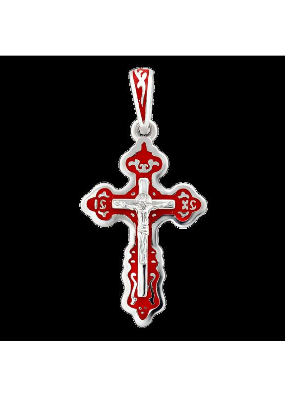 Хрестик срібний з емаллю та розп’яттям посередині Каштан (342335179)