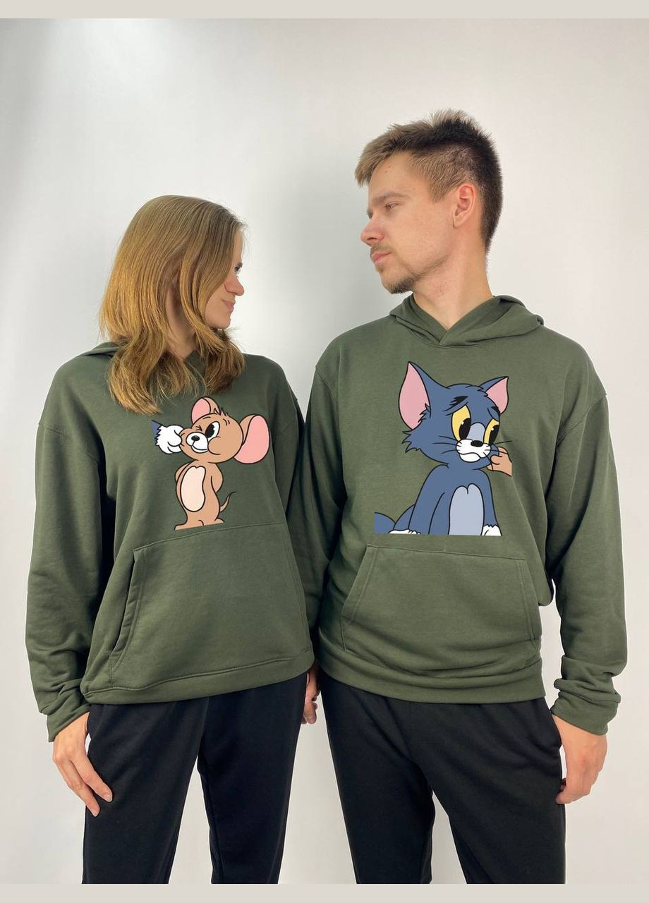 Парні худі з капюшоном без флісу, в кольорі, принт "Том і Джеррі" (325) Hand Made (358896248)