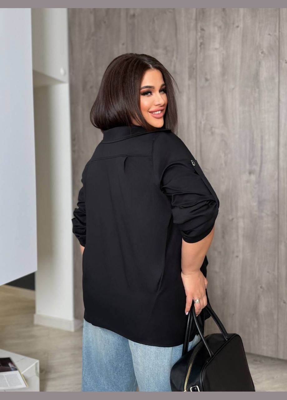 Черная коктейльный, классическая, повседневный, кэжуал, вечерний рубашка FINO Mode с коротким рукавом