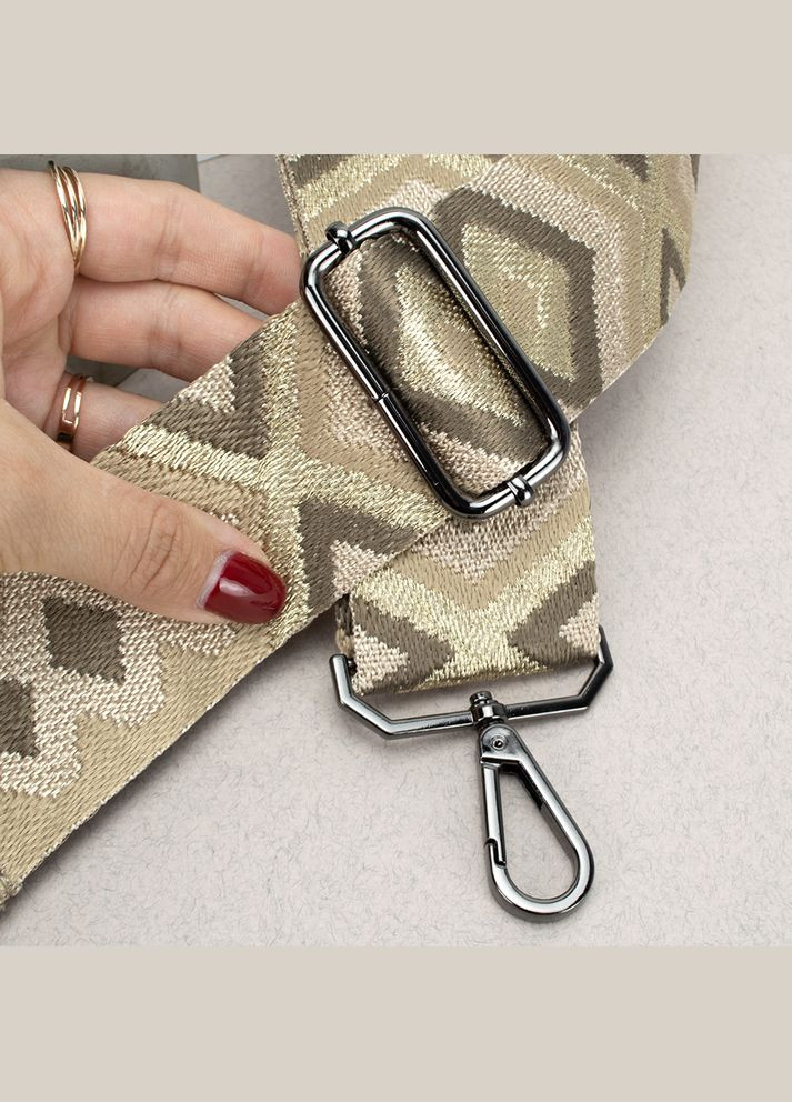 Ремень для сумки текстильный 50 мм R_broidery_black с карабинами цвета тауп Virginia Conti (290998756)