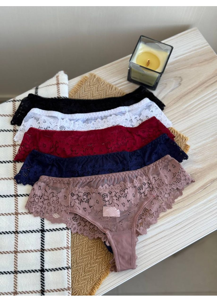 Набір мереживних трусиків-бразиліана 5 шт зручні жіночі труси комплект різні кольори No Brand Бразиліани (365655420)