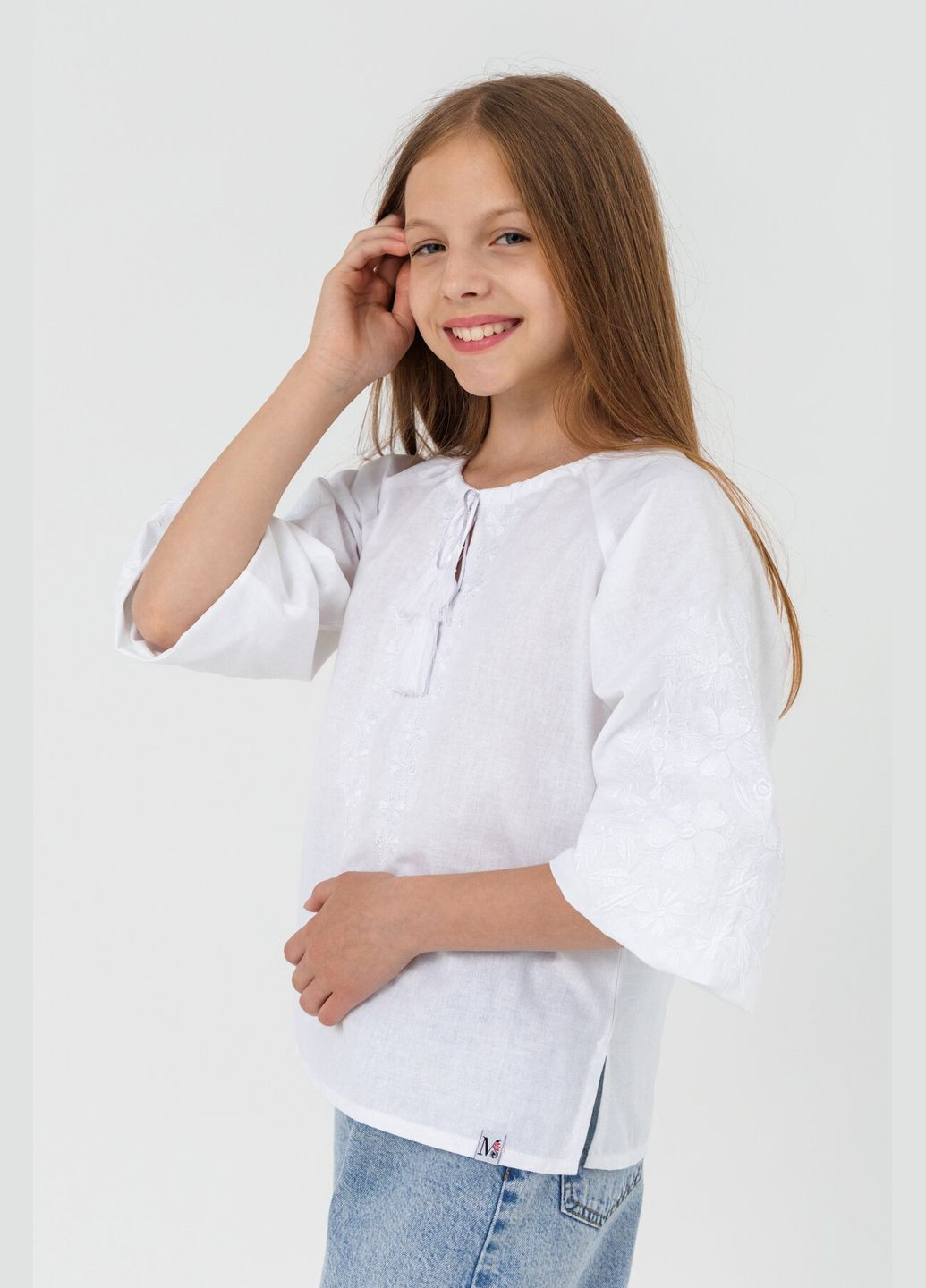 Белая рубашка с вышивкой для девочки фиалка 134 см белый (sc) shop (2000990558725) MEREZHKA (364659863)