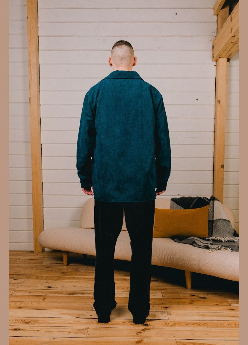 Смарагдова демісезонна вельветова сорочка для чоловіків прямого крою hc (h001-3358-045) Be in fashion