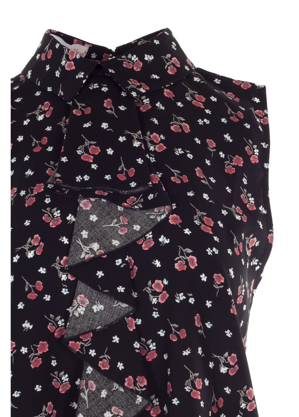 Чорна жіноча штапельна блуза з рюшею (ll196715790) LadyLike