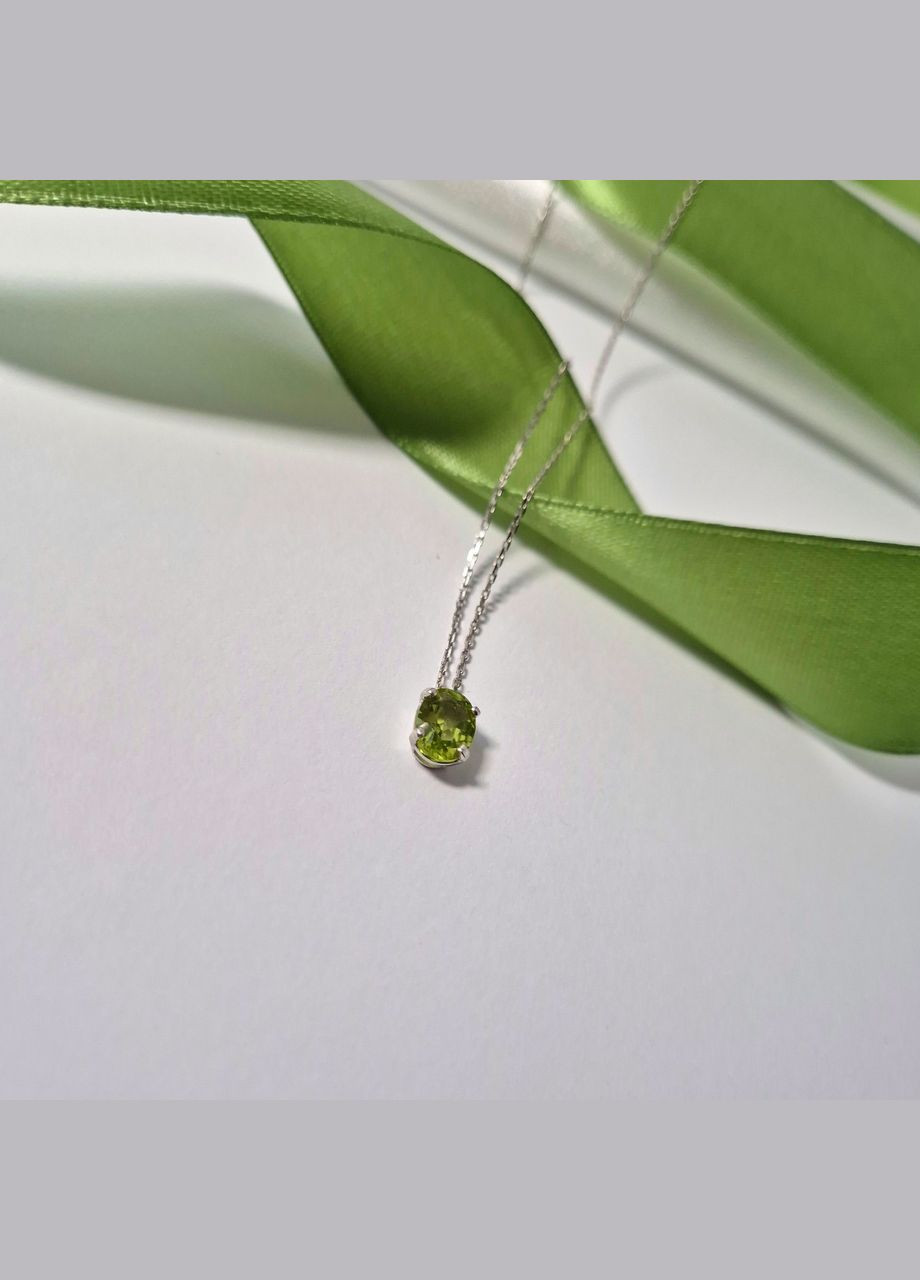 Срібний ланцюжок кольє з підвіскою Овал с Хризолітом 40 см срібло 925 проби Родоване 1457 1.99г No Brand (309013012)