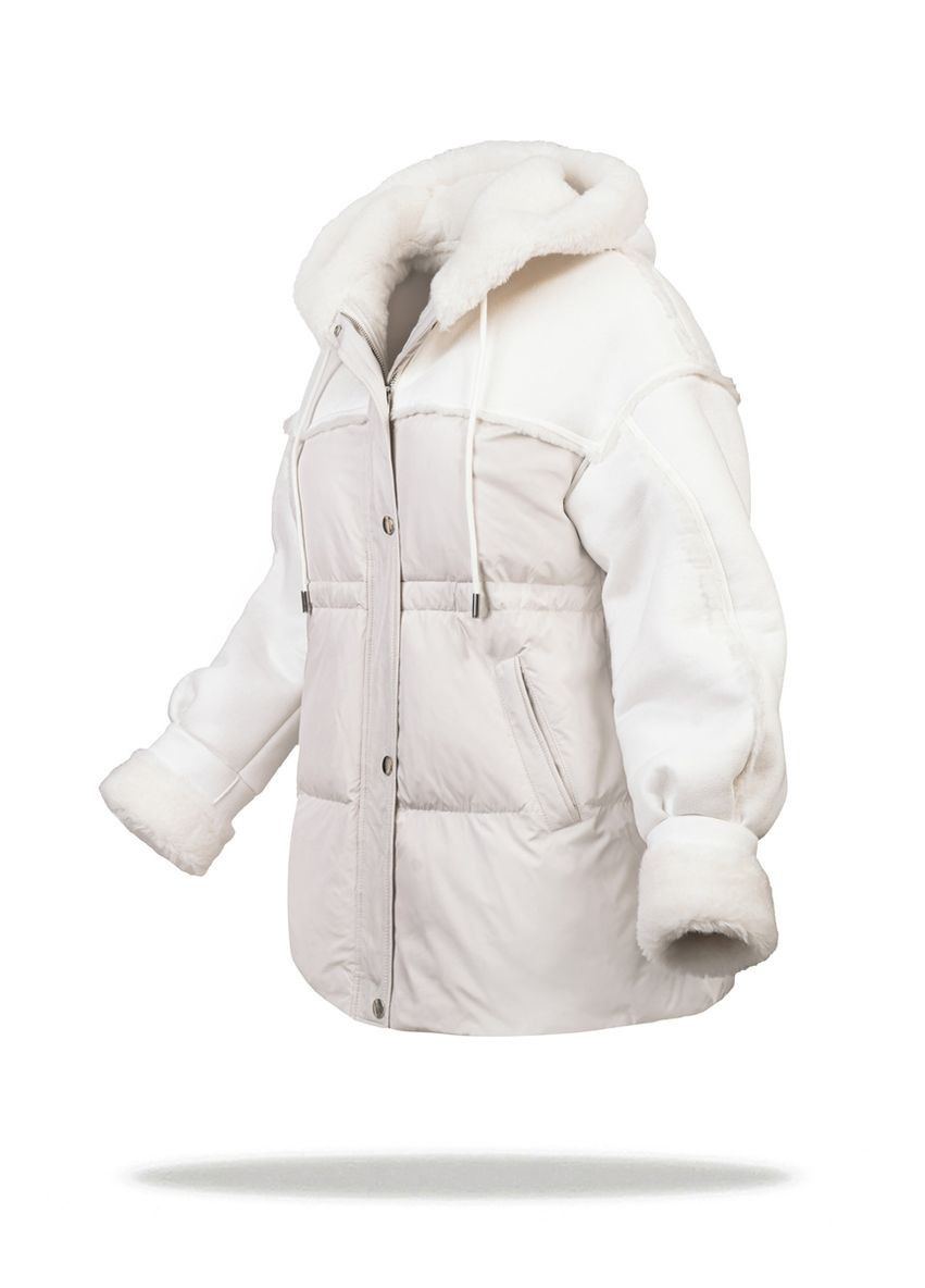 Бежевая эко-дубленка женская uf 9162 молочная Freever