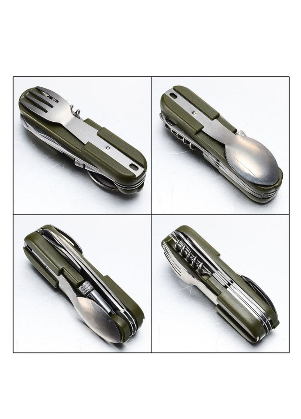 Туристический мультитул, складной набор нож, фонарик 9в1 "MultiTravel" с чехлом (зеленый) China (366890763)