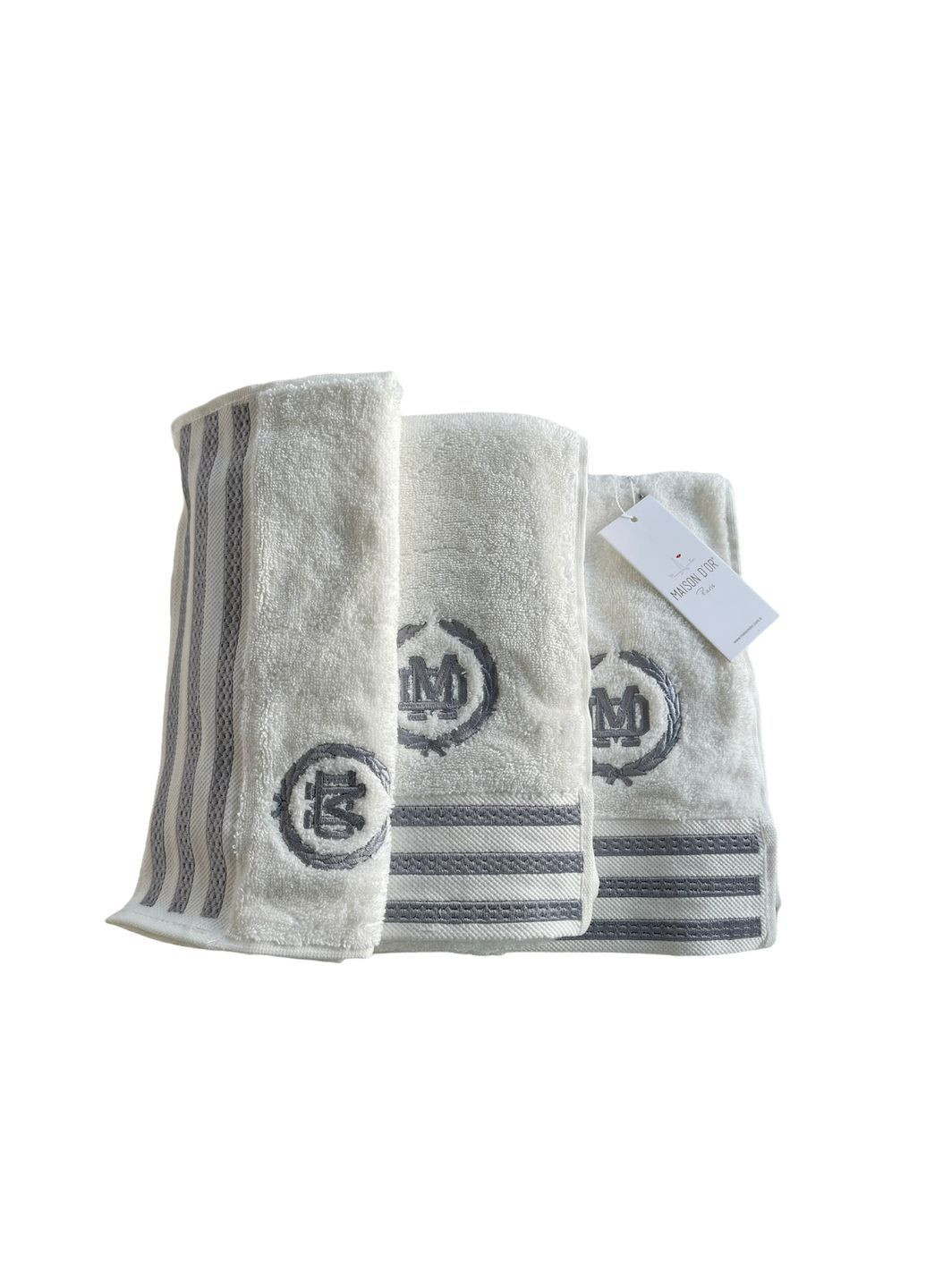 Набор полотенец Delon ecru 30x50, 50x100, 70x140 Maison D'or логотип кремовый