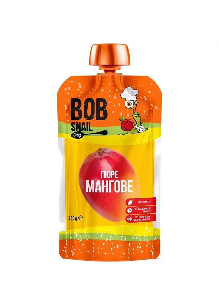 Пюре фруктове Манго, пастеризоване, 2.5 кг (10 шт. по 250 г) Bob Snail (342715073)