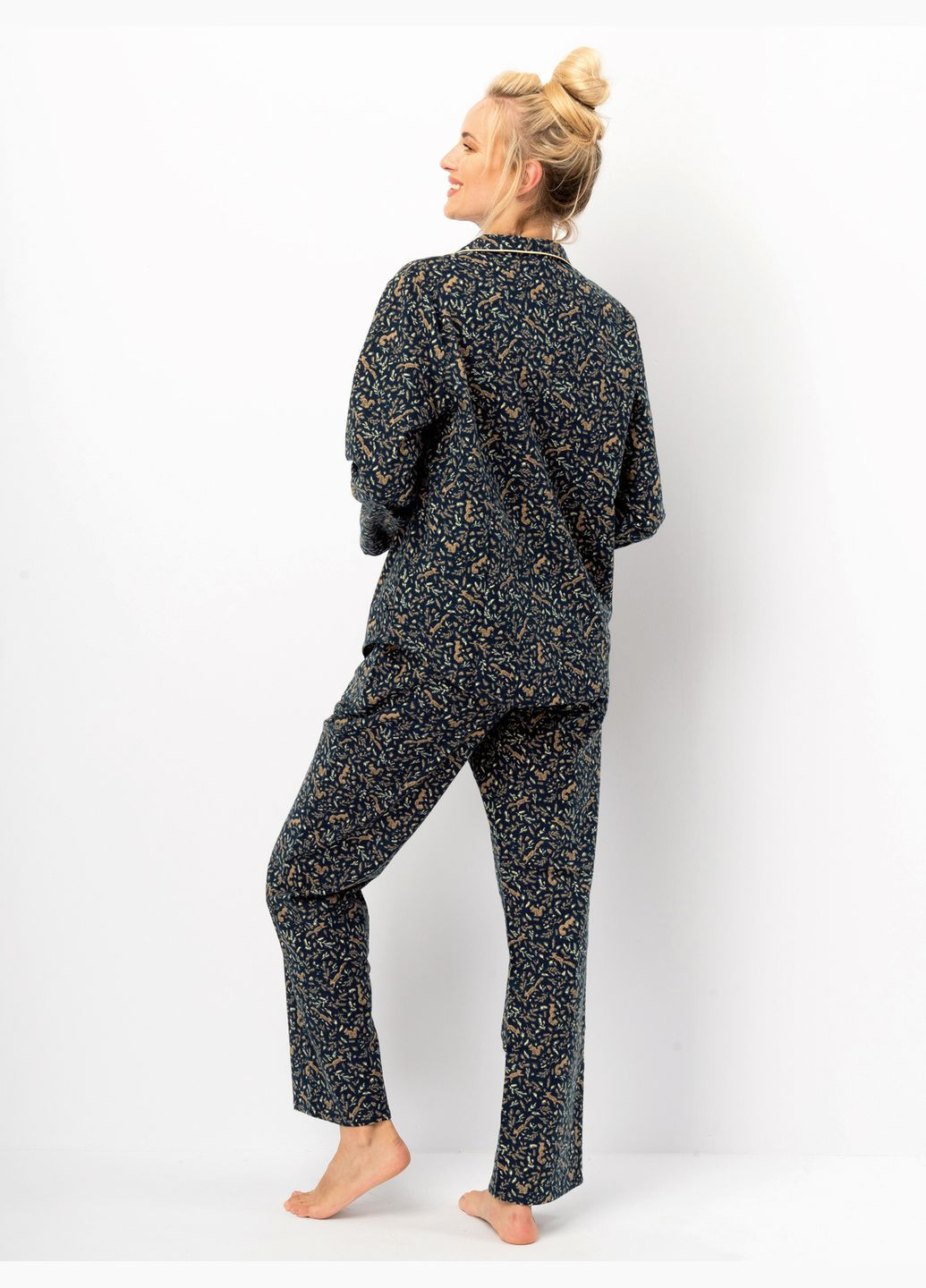 Зеленая зимняя женская теплая фланелевая пижама рубашка + брюки Key