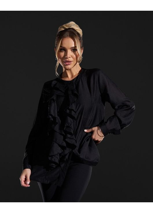 Черная вечерний рубашка однотонная ISSA PLUS с длинным рукавом