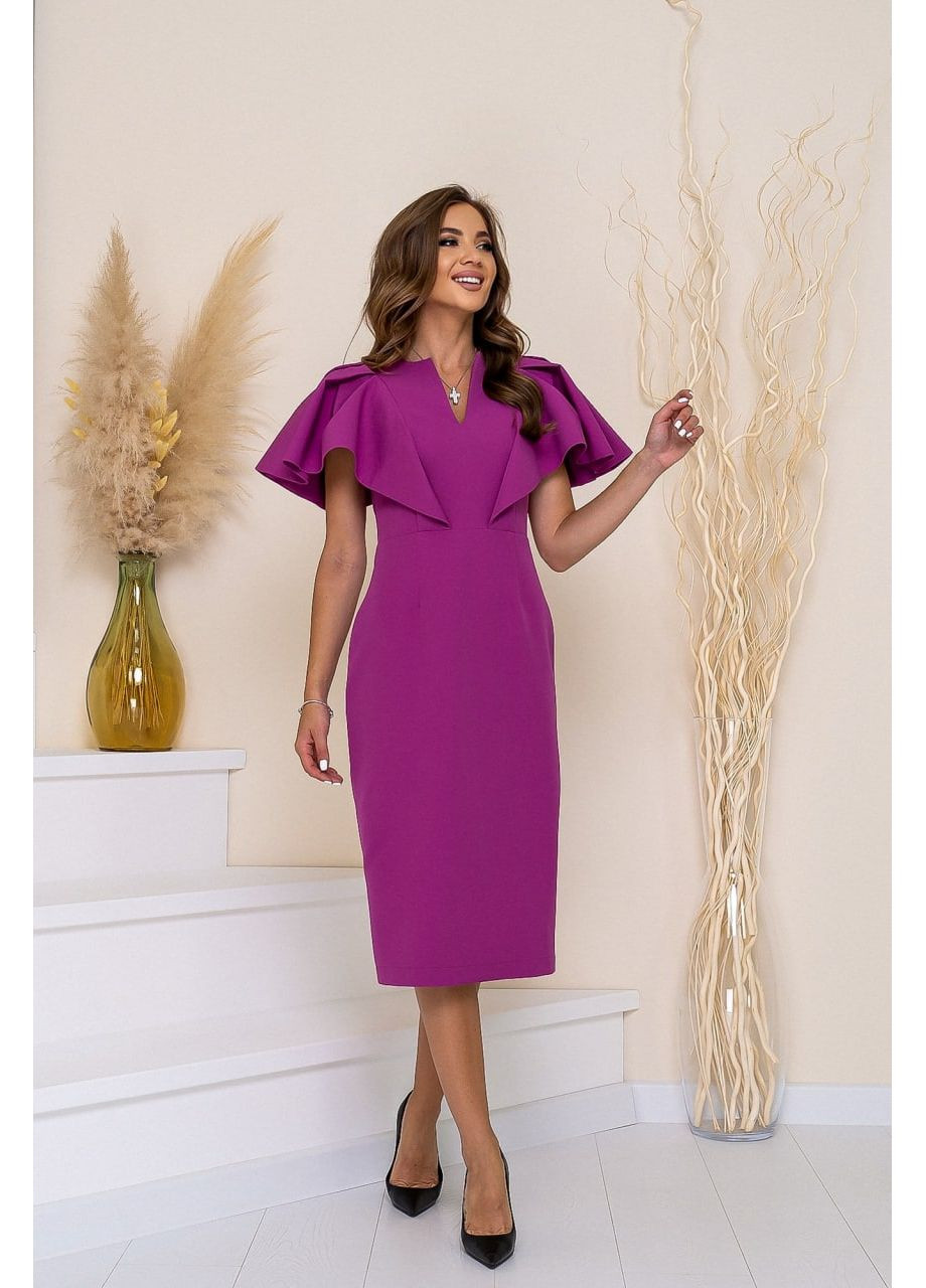 Сиреневое женское платье миди лавандового цвета из креп-костюма для праздничного выхода стильное платье. New Trend