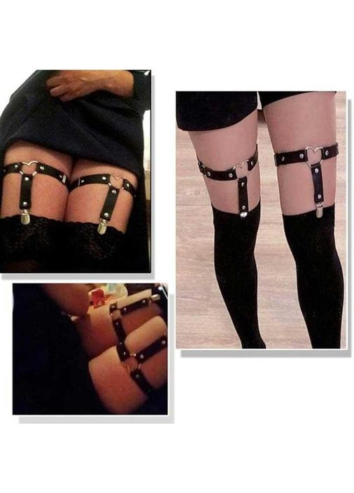 Гартер на 2 ноги с подвязками для чулок и сердечком 2 шт черного цвета для садо-мазо и ролевых игр M.M. (360603825)