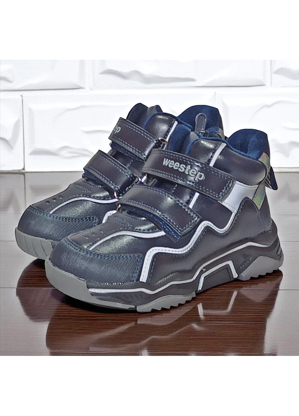 Синие спортивные, повседневные осенние демисезонные утепленные ботинки на липучках хайтопы на флисе для мальчика вистеп Weestep
