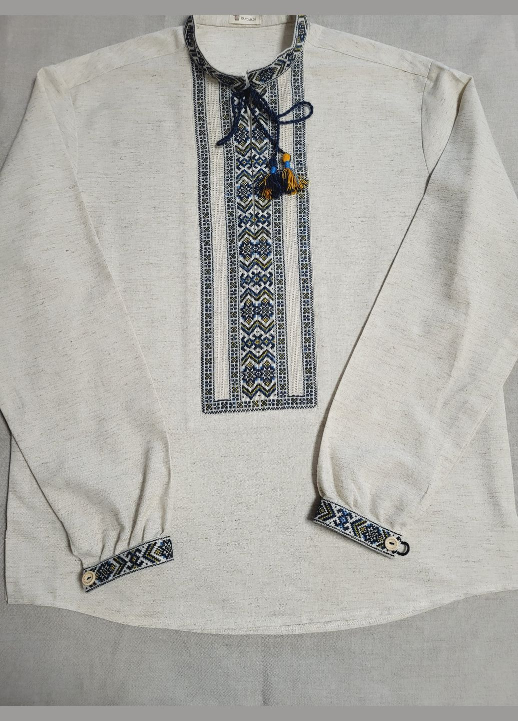 Комбінована чоловіча вишиванка ручної роботи на домотканому полотні (вишиті вставки) "лаконічна" Hand Made візерунок українська символіка пряма домоткане полотно (319867781)