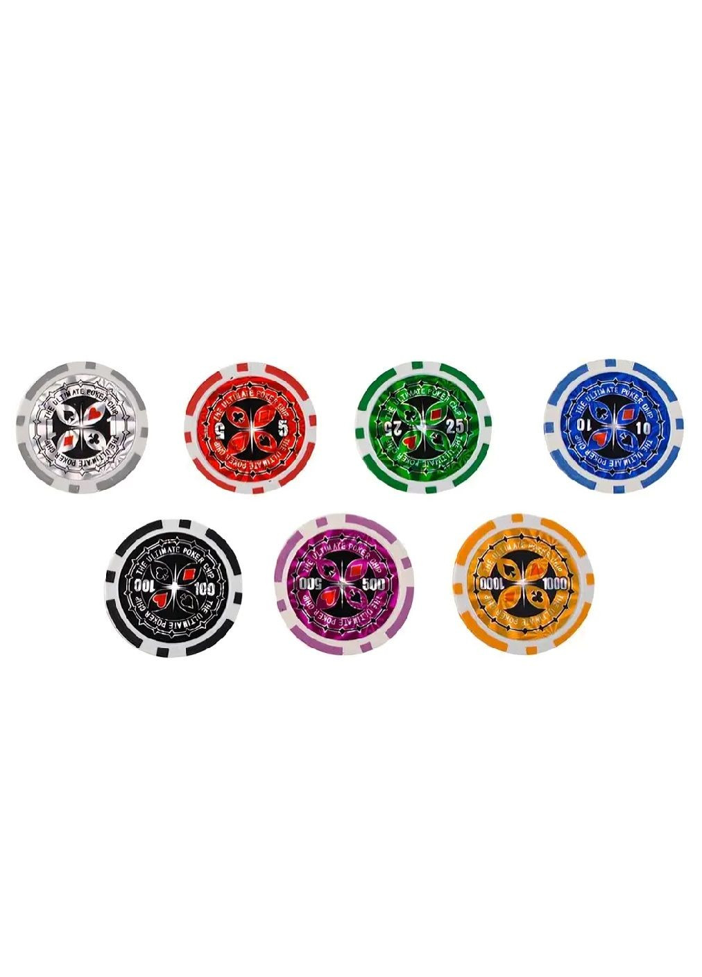 Набор комплект для покера с фишками игральными картами жетонами функций в алюминиевом кейсе чемодане 500 фишек (479268-Prob) Unbranded (316551855)