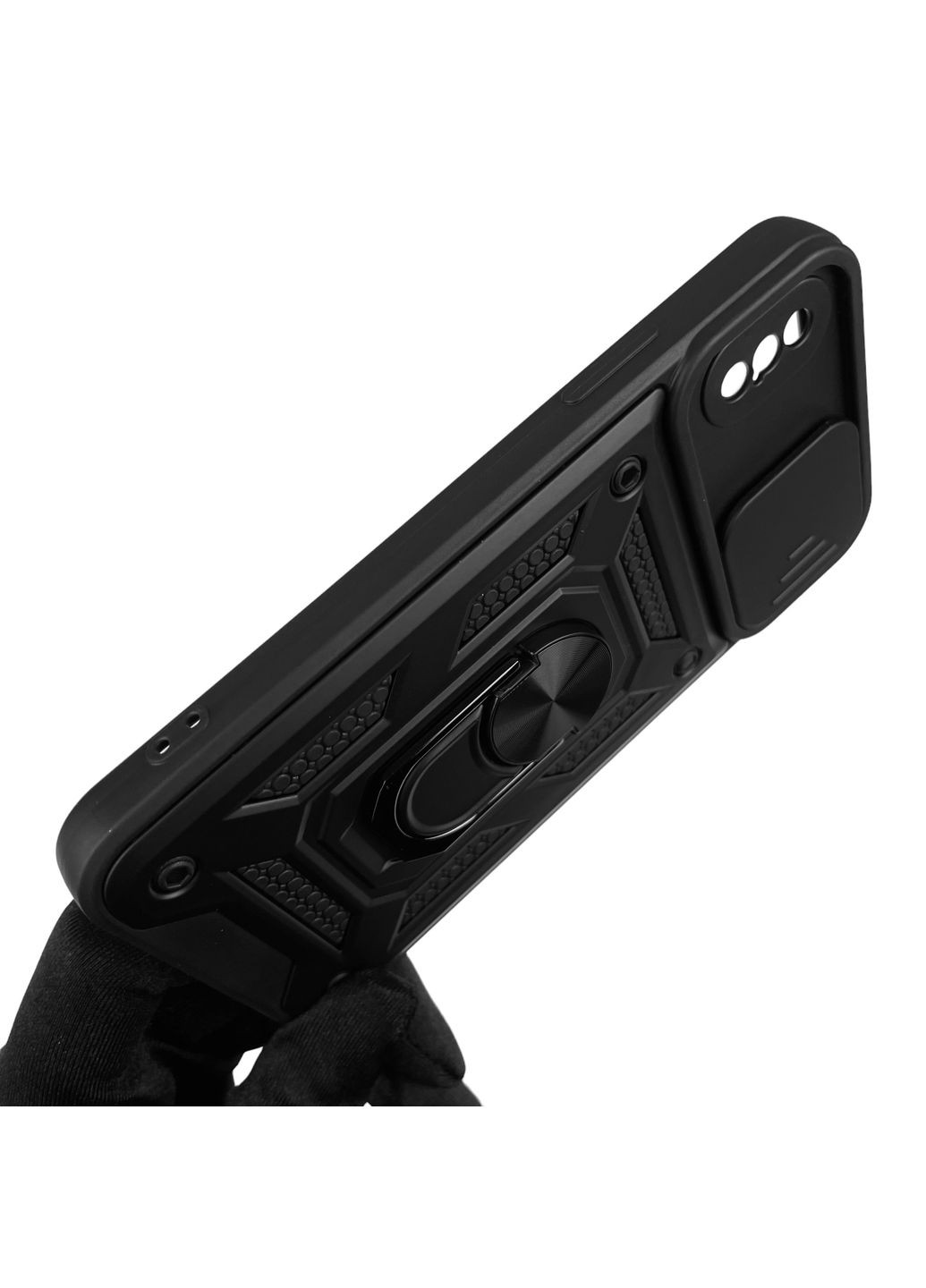 Чехол для iPhone XS бронированный с кольцом со шторкой на камеру на айфон хс чёрный rg1 Apple (366023509)