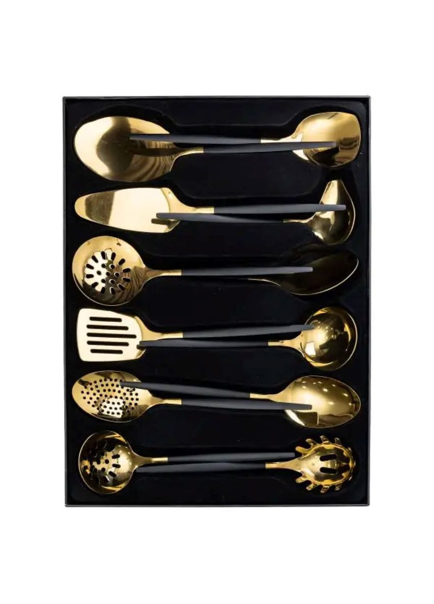 Набір кухонного приладдя 12 предметів столові прилади з нержавіючої сталі Золото з чорним HP-20-22 Jooki (358705977)