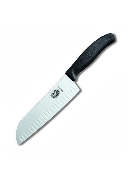 Кухонный нож SwissClassic Santoku лезвие 17см рифл. с черн. ручкой (блистер) 215 г Victorinox (394045053)