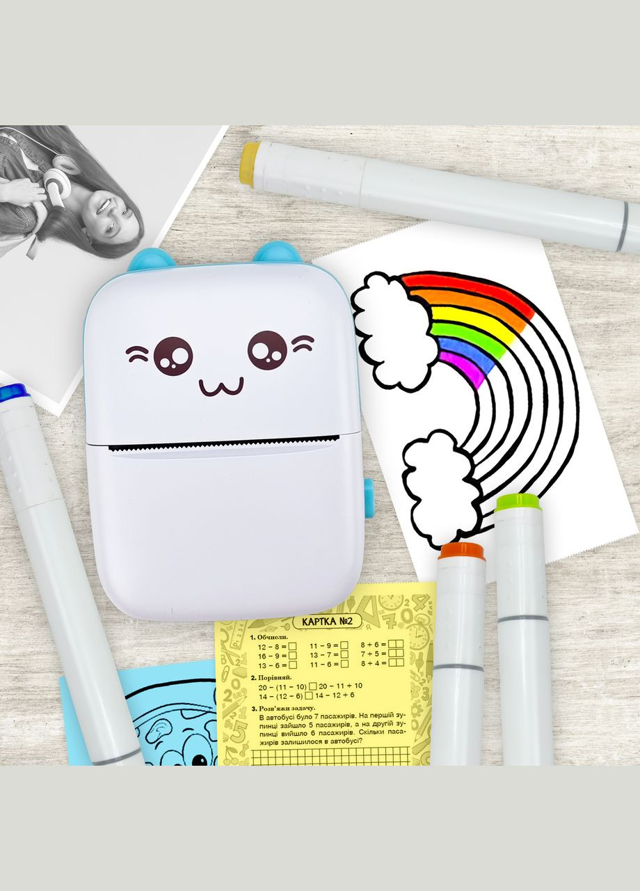 Портативний термопринтер Mini printer Blue Дитячий принтер із великим набором термопаперу в комплекті JETIX (336213695)