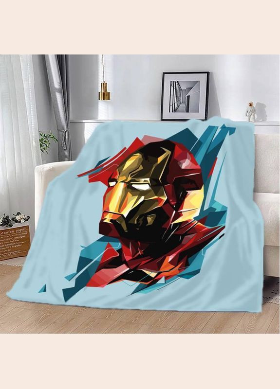 Плед покривало Полуторний Залізна людина 160х200 Синій Плюш-велюр No Brand (293517354)