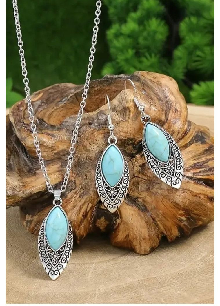 Стиль этно набор бижутерии кулон и серьги говлит под бирюзу, 1210 No Brand (350936897)
