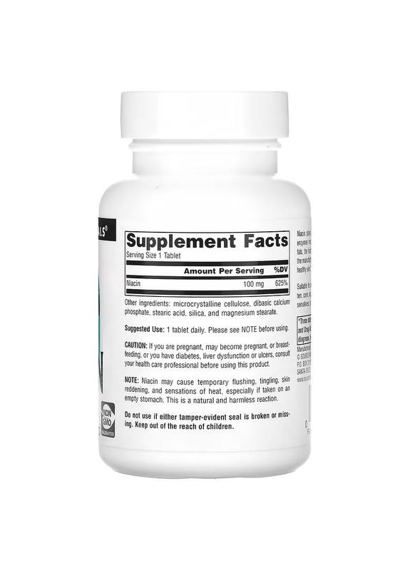 Вітаміни та мінерали Niacin 100 mg, 100 таблеток Source Naturals (333340344)