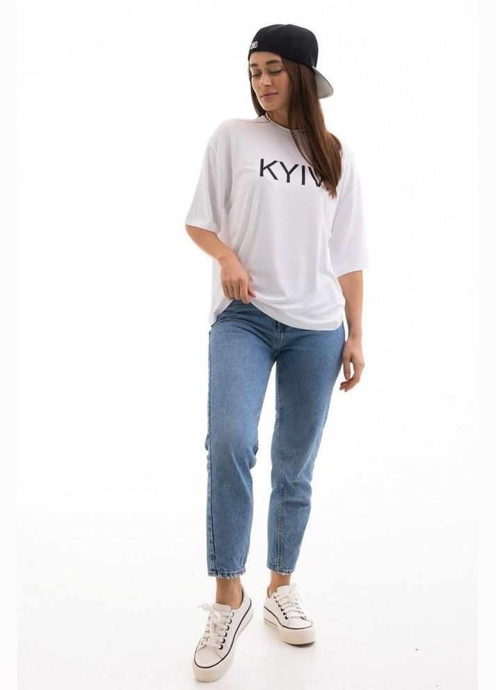 Комбінована всесезон футболка жіноча з українським принтом "kyiv" біла mkar32737-3 Modna KAZKA