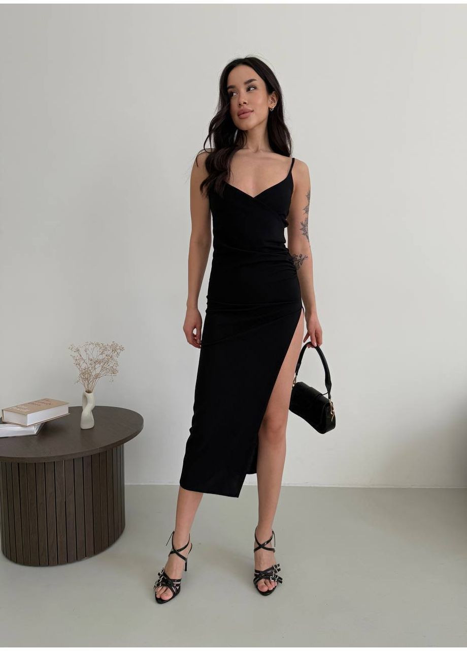 Чорна повсякденний, вечірня, кежуал жіноча сукня силуетна No Brand однотонна