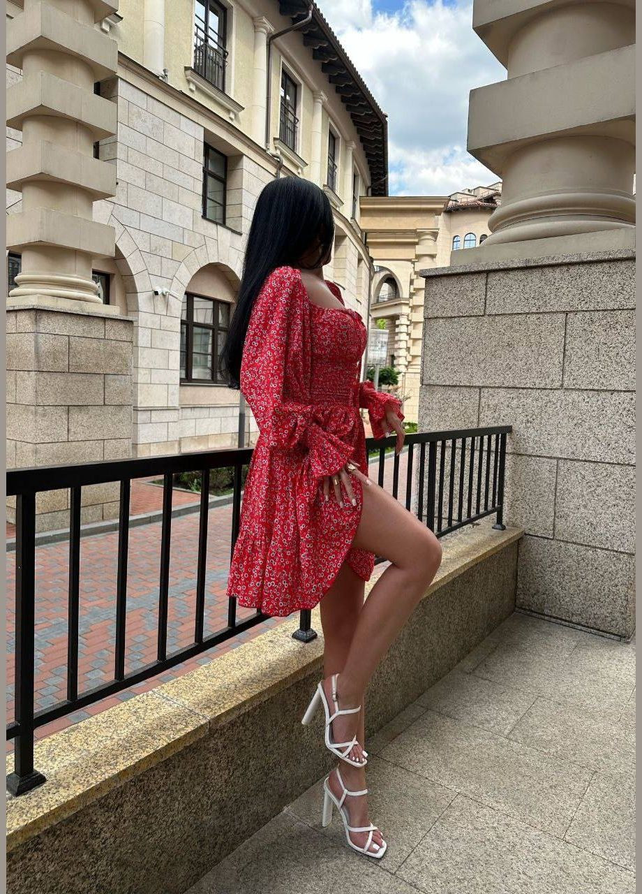 Червона коктейльна, пляжна, повсякденний, кежуал, вечірня жіноча сукня кльош No Brand з квітковим принтом