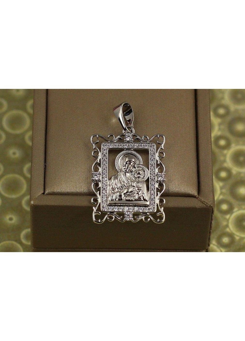 Ладанка прямоктна ажурна діва Марія з малям 2,8 см срібляста Xuping Jewelry (362135841)