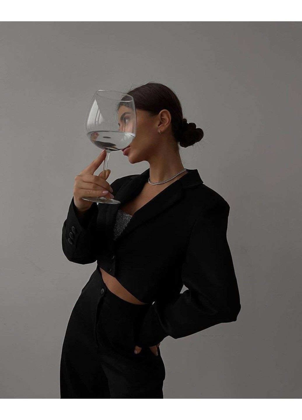 Брючний костюм зі штанами палаццо та вкороченим піджаком з плечиками,арт МІВ 239,чорний, розмір 44-46 No Brand (355469852)