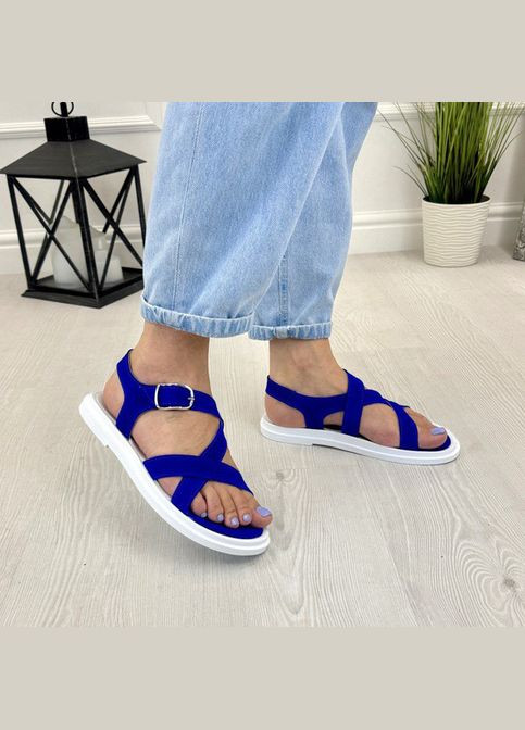 Босоніжки жіночі замшеві на низькому ходу. Колір електрик. 38 розмір Vasha para (303932090)