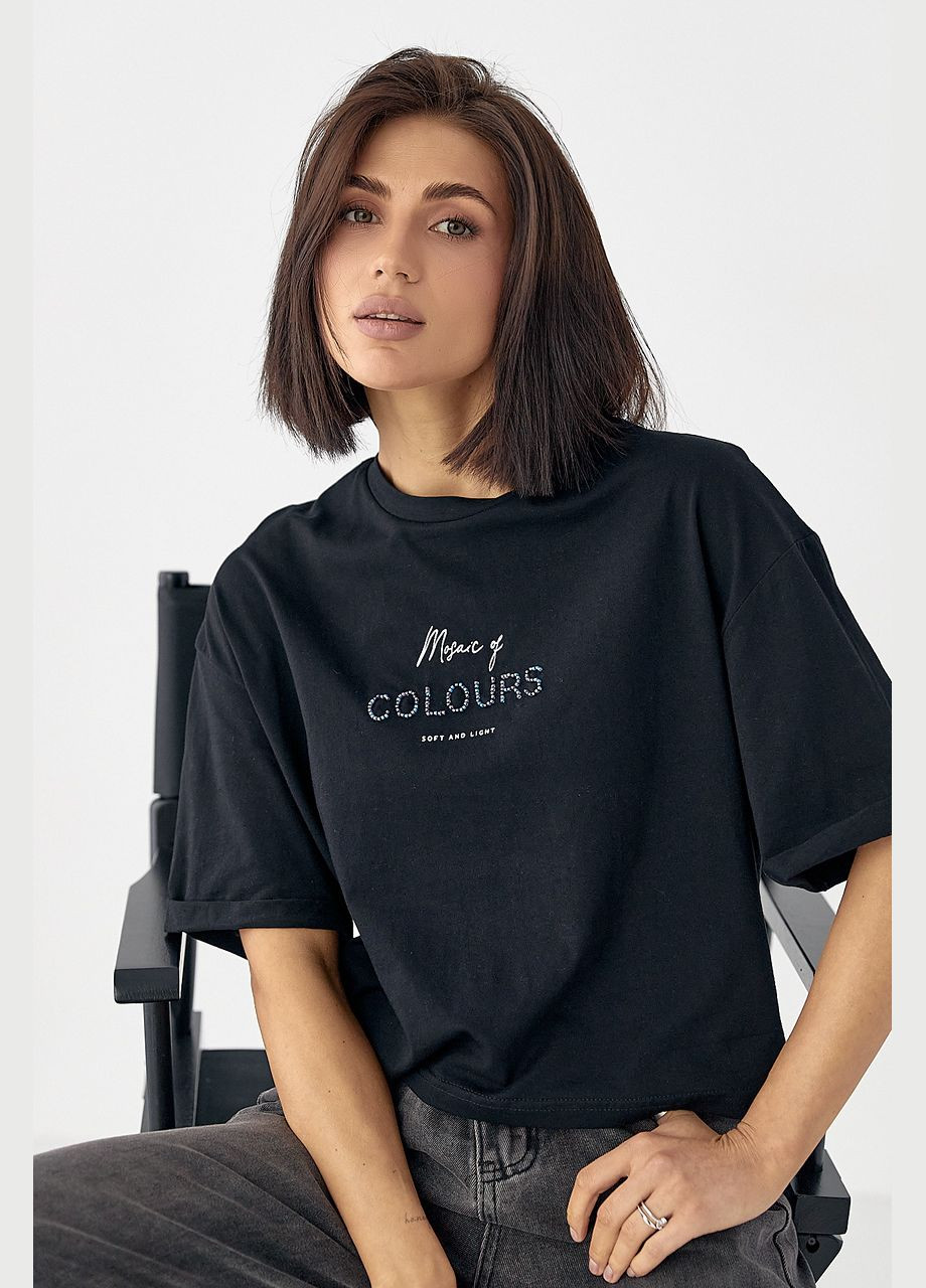 Футболка с надписью из бисера Lurex - (326065785)