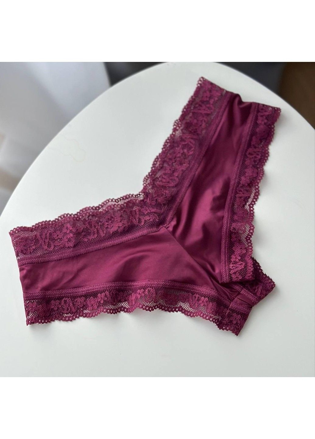 Трусики-чики женские люксовые с кружевом бордовые L Victoria's Secret (316551439)