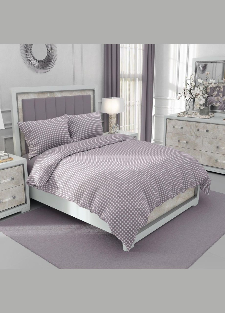 Мікрофіброва постільна білизна принт клітка Полуторний 150x210 см Сірий (М-P-0138) No Brand (308755349)