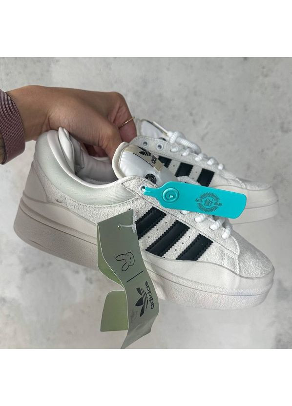 Білі Осінні кросівки чоловічі і жіночі adidas campus x bad bunny white black | адідас кампус бед банні білі No Brand