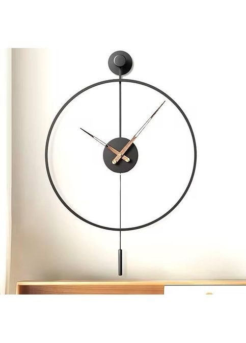 Настінний годинник - металевий чорний з маятником Діаметр 60 см No Brand (363186089)