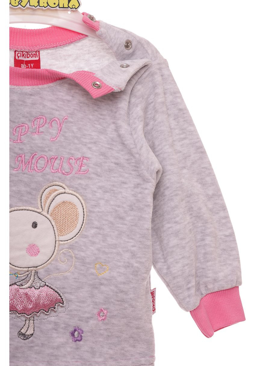 Рожевий зимній костюм з довгим рукавом для велюрової дівчинки з мишею рожевий 80 см (29995) BABYKROHA