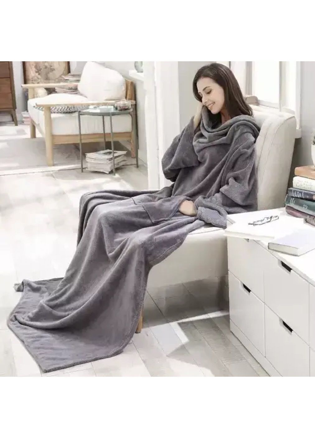 Плед ковдра светр халат світшот толстовка з рукавами кишенею великий універсальний розмір 180х210 см (477958-Prob) Unbranded (301406770)