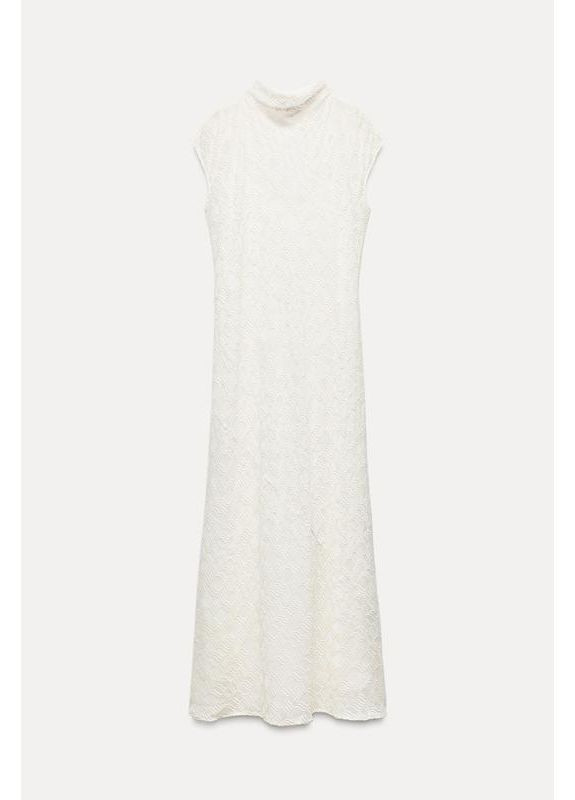 Белое длинное платье с вышивкой zw коллекция Zara