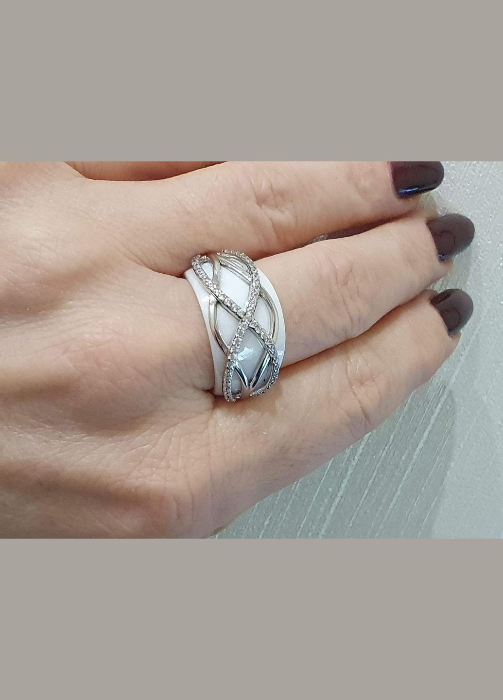 Срібне кільце з керамікою і фіанітами. С1163Б Aurora (315922365)