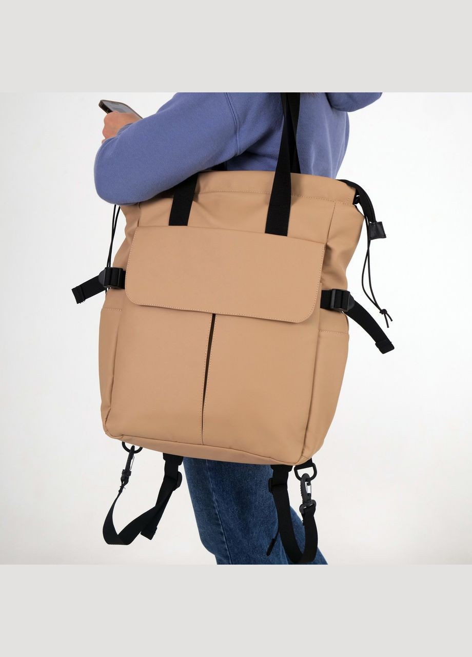 Женский шопер-рюкзак, кросс-боди бежевый из экокожи с несколькими ремешками ToBeYou shoperbag (284725586)
