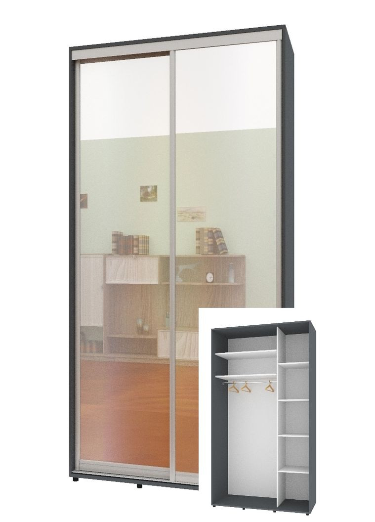 Шафа-купе дводверна 100*45*240 см Графіт 2 двері Дзеркало Стандарт Комфорт Меблі (360433884)