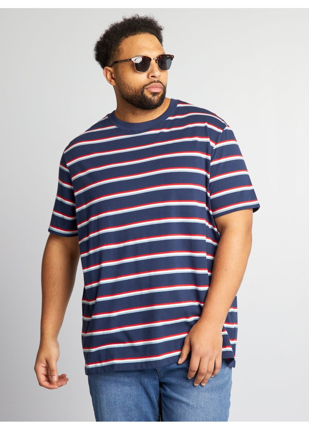 Темно-синяя футболка basic,темно-синий в полоску, Kiabi