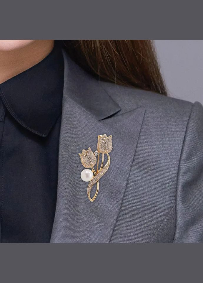 Брошь шпилька в виде милых тюльпанов декор жемчужина камней Xuping Jewelry (330618912)