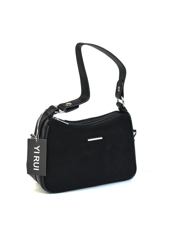 Замшева жіноча сумка багет чорного кольору з ручкою на плече на два відділення Yirui (301536420)