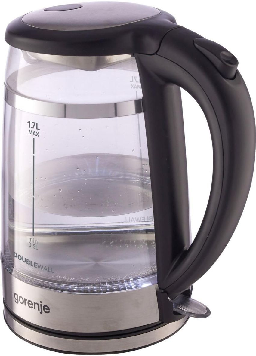 Электрочайник 1.7л, 2,200 Вт, strix контроль, стекло, черный Gorenje (322538070)