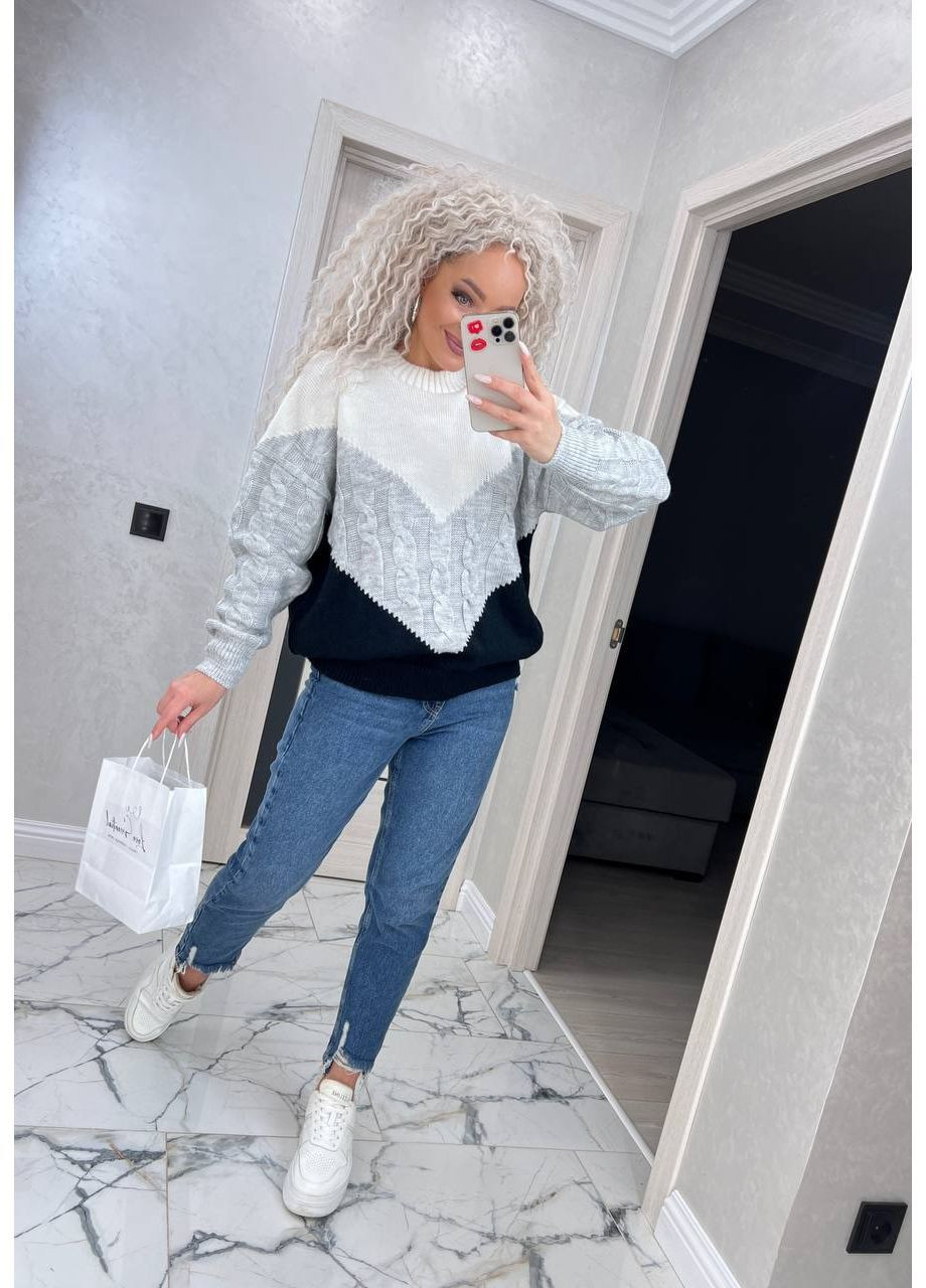 Сірий демісезонний жіночий в’язаний светр джемпер No Brand