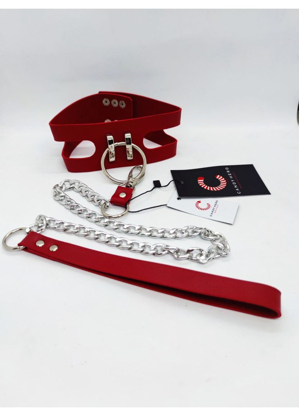 Нашийник з повідком та наручниками "Fet 25" RED, екошкіра, ручна робота DS Fetish (292011647)
